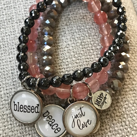 NLH Inspirational Cherry Quartz Stretch Charm Bracelet - Picture 9 of 11